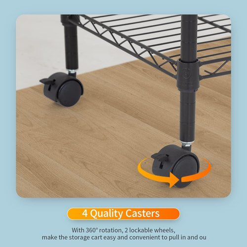 FDW Metal Storage Shelves - 3-Tier Wire Shelving Unit with Wheels for Kitchen & Garage | Black, 23L x 13W x 32H