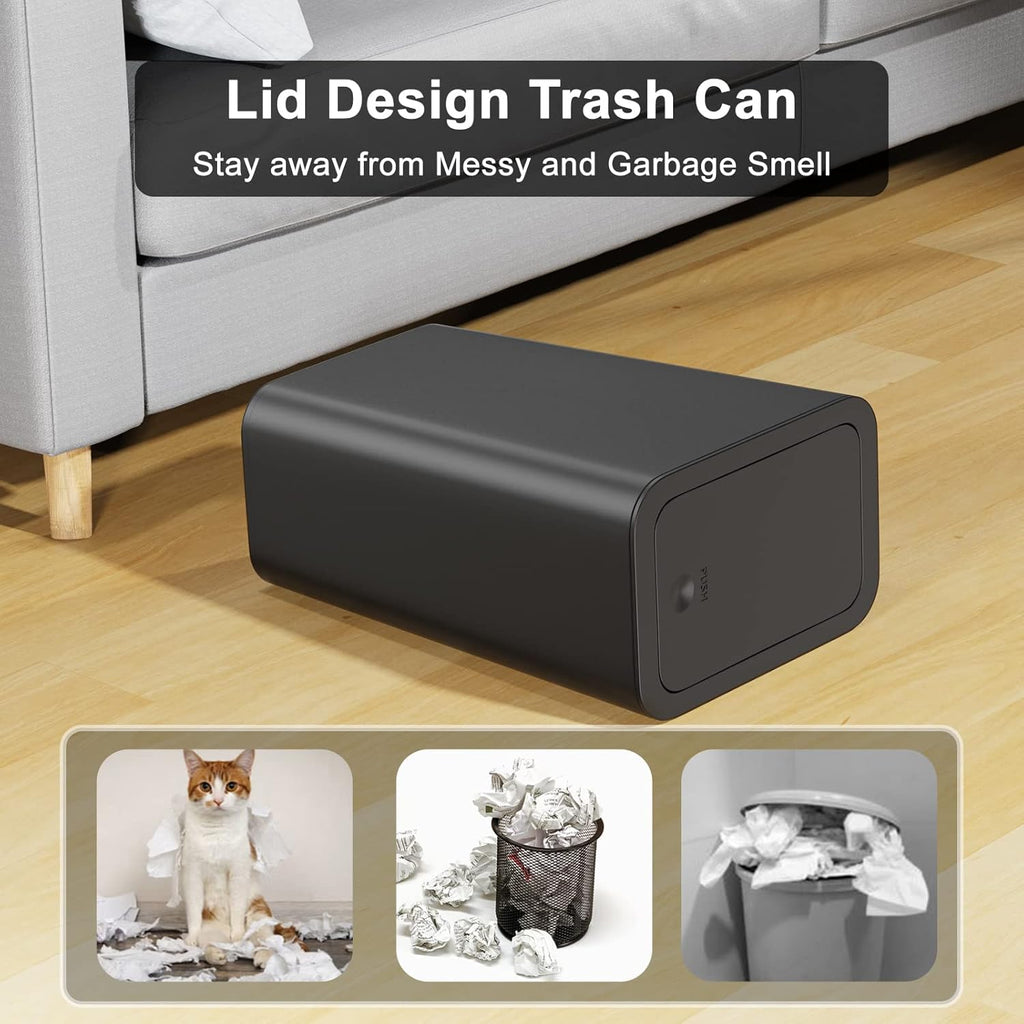 NETDOT 10 Liter Slim Trash Can - 3 Pack with Lid for Bathroom, Kitchen, Office | Black Waste Basket