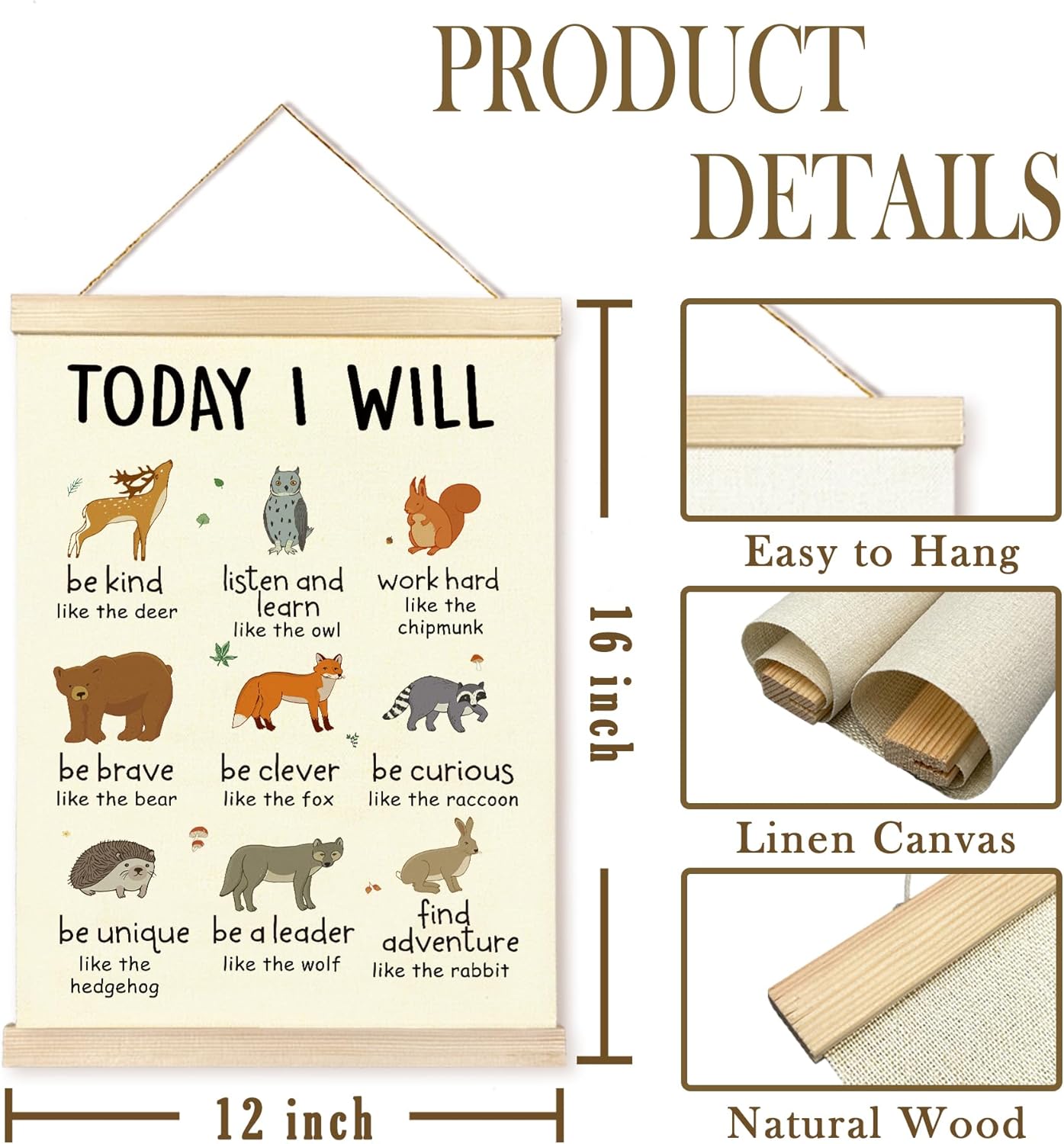 CGBHW Positive Affirmations Poster Hanger Frame - 12x16 Inspirational Wall Art for Kids' Rooms | Forest Animals Design