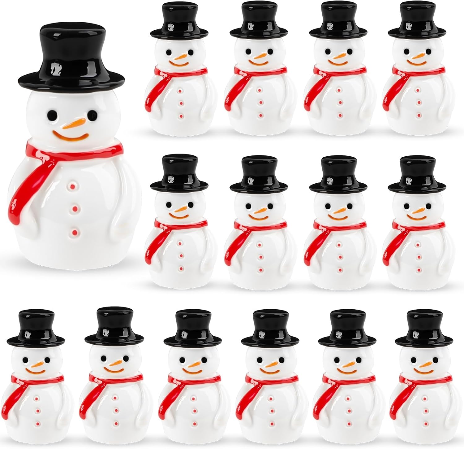 Skiennix Mini Snowman Figurines - 16 Pcs Resin Ornaments for Winter DIY Crafts & Fairy Garden Decor