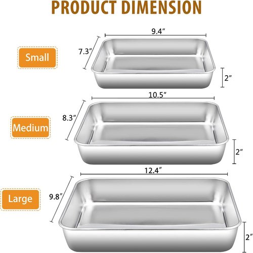 E-far Baking Pans Set - Stainless Steel Cookie Sheets Bundle | 3 Sizes: 12.5", 10.5", 9.4" - Dishwasher Safe