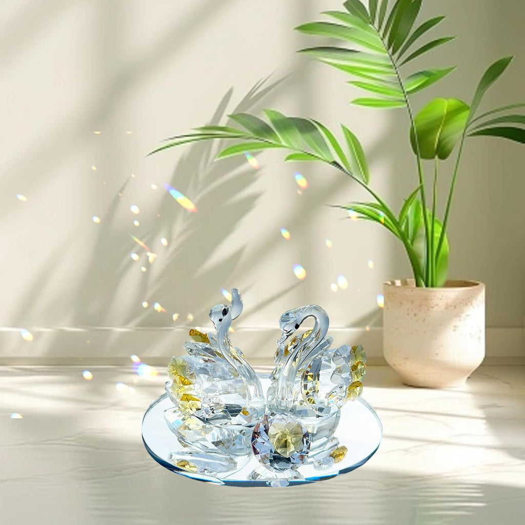 Skiennix Handcrafted Crystal Swan Figurine - Elegant Decorative Glass Collectible | Golden Accent for Home or Gift
