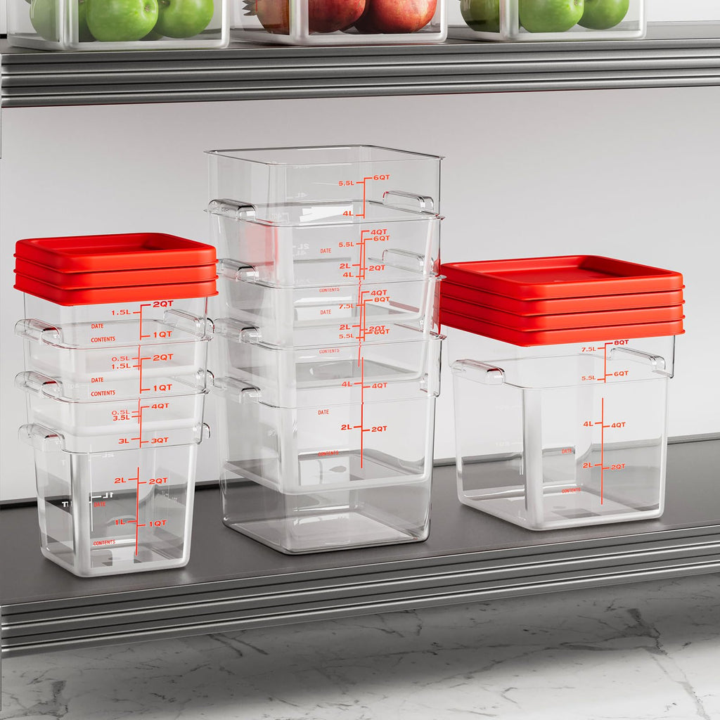 ENCYS 8 Quart Set of 4 Food Storage Containers Commercial Clear Square Food Storage Containers with Lids and Handles(BPA FREE)