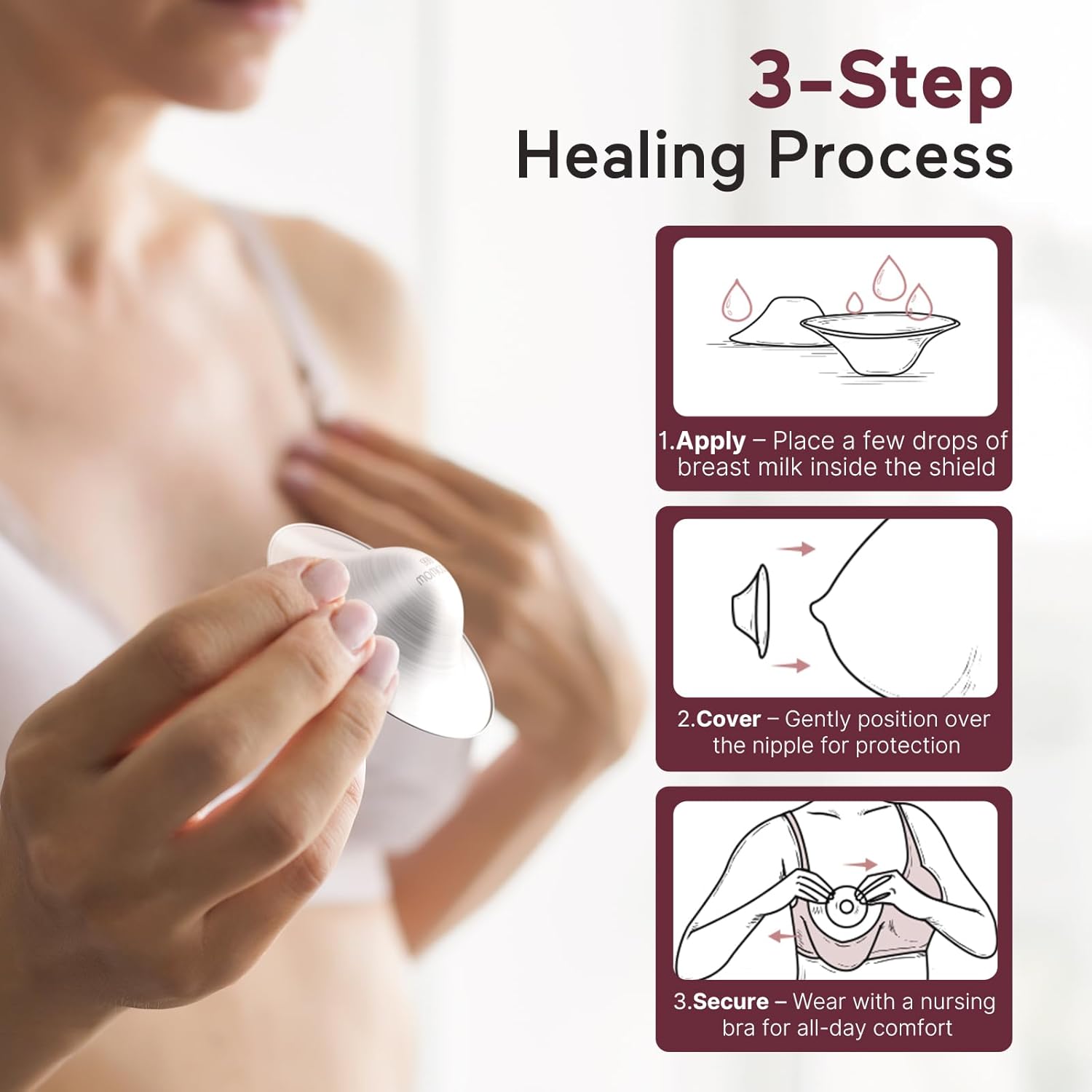 Momcozy 999 Silver Nipple Shields - Hole-Free Design for Breastfeeding Essentials | Regular Size