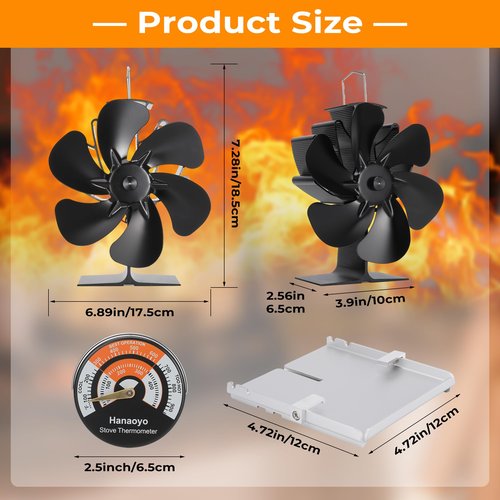 Wood Stove Fan Compatible for Buddy Heater, Heat Powered Stove Fan with Bracket for Heaters, Thermal Fireplace Fan Non Electric for Camping/Picnics/Pellet/Wood Burning Stove
