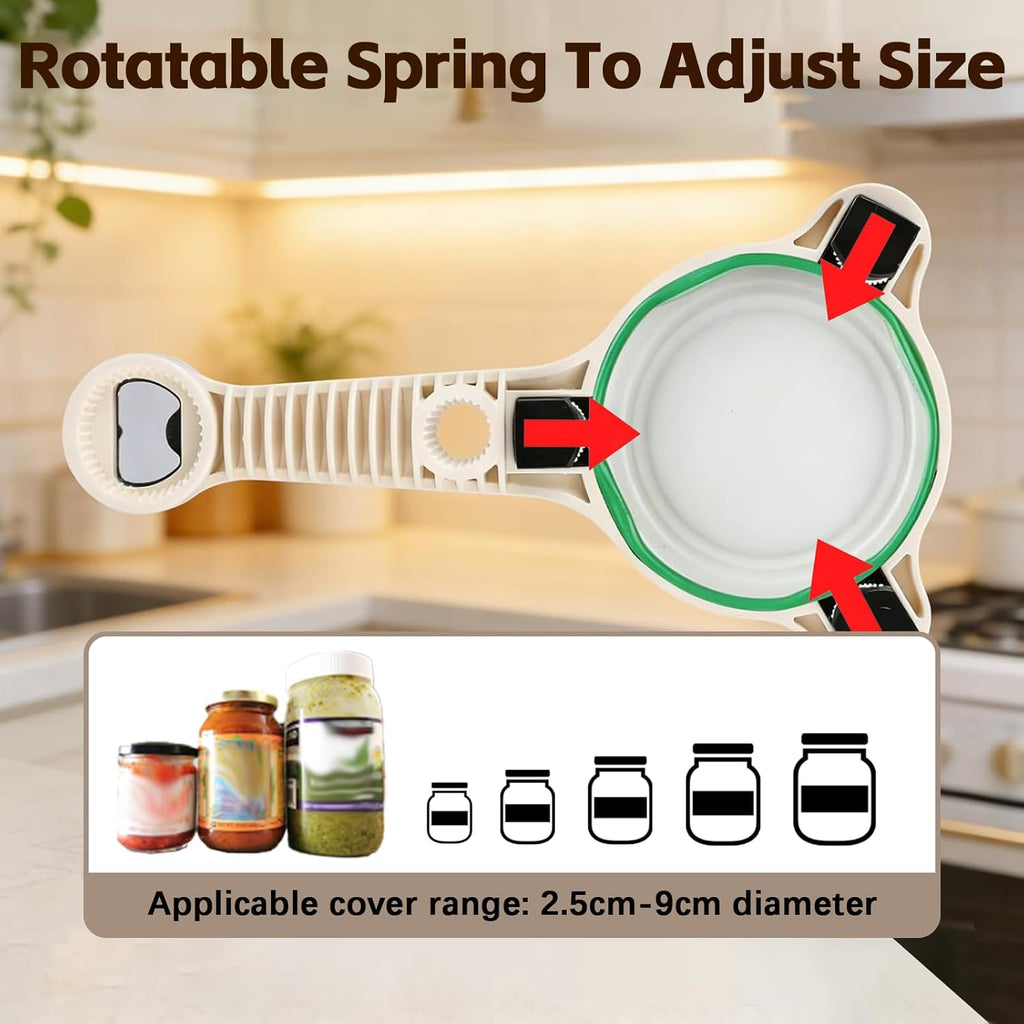 Skiennix Jar Opener - 4-in-1 Multi-Purpose Adjustable Stainless Steel Lid Remover for Seniors & Arthritis | Fits Kitchen Jars, Bottles & Cans