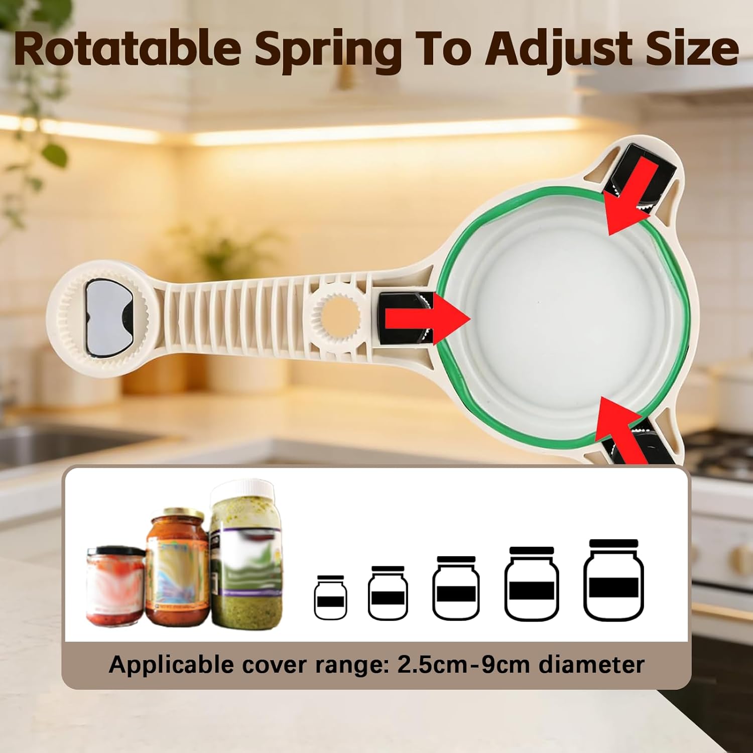 Skiennix Jar Opener - 4-in-1 Multi-Purpose Adjustable Stainless Steel Lid Remover for Seniors & Arthritis | Fits Kitchen Jars, Bottles & Cans