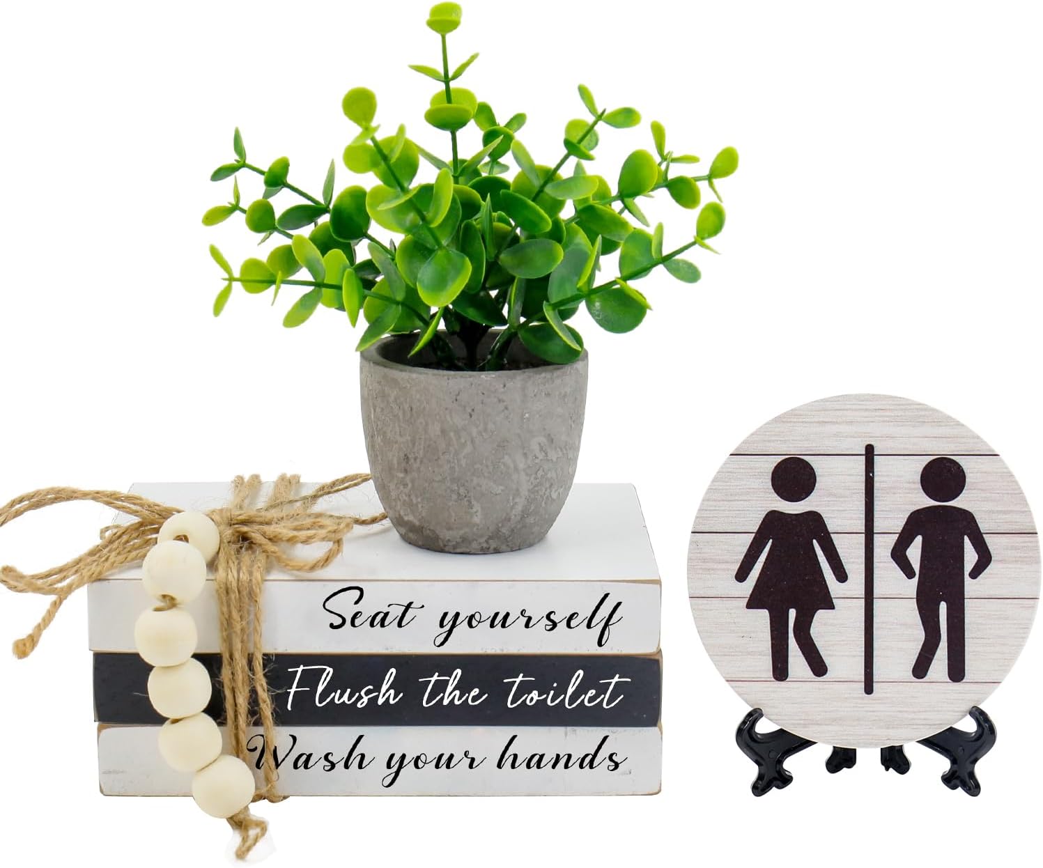 Regine Switzerland Bathroom Shelf Decor - Funny Wooden Signs with Fake Plants | 3D Round Design for Guest Restrooms