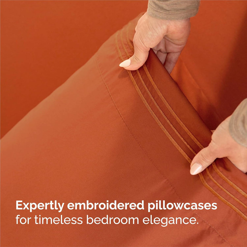 Split King Size 5-Piece Sheet Set - Comfy Cooling Bed Sheets | Hotel Luxury Bedding - Deep Pockets, Wrinkle-Free - Oeko-Tex Certified - Terracotta