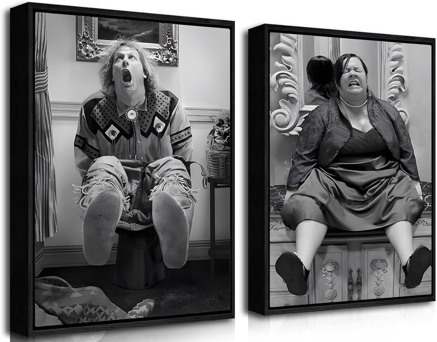 Regine Switzerland Funny Wall Art Set of 2 - Vintage Humor Bathroom Decor | Black Floating Frame, 12x16 in