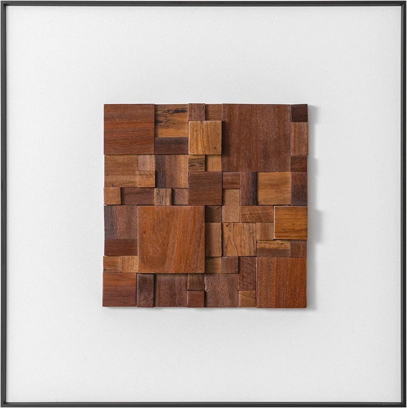 Regine Switzerland 3D Wood Textured Large Framed Abstract Wall Art - Modern Geometric Design, Brown, 24”H x 24”W