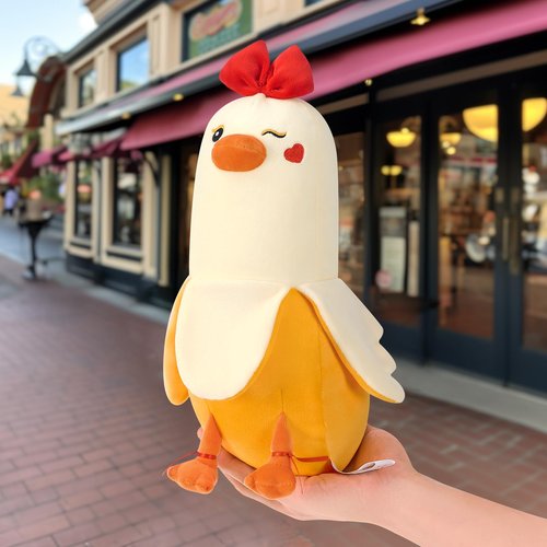 PEACH CAT Bow Banana Duck Plush Toy 12" Romantic plushies Hugging Plush Pillow Sweet Duck Stuffed Animal Gifts for Girlfriend Kids Yellow