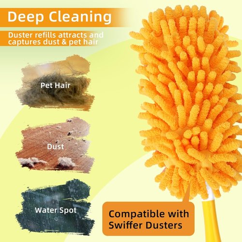 Yicotira Reusable Duster Refill Compatible with Swiffer Duster Kit - Pet Heavy Duty Duster Refills Fit for Swiffer Extended Handle Duster - Microfiber 360 Duster Refills for Dusting Cleaning, 4 Pack