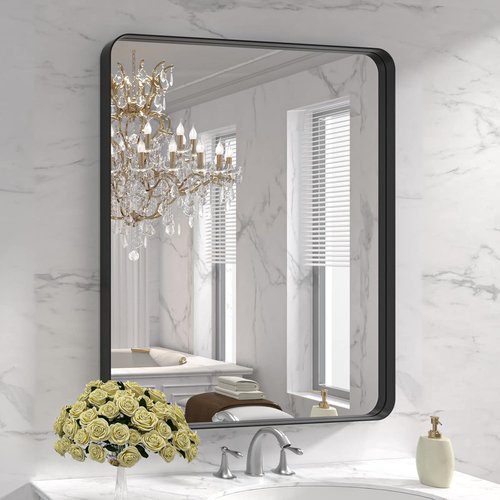 LOAAO Black Metal Framed Bathroom Mirror - 30x36 Inch Matte Black Vanity Mirror | Anti-Rust, Tempered Glass, Versatile Hanging Options