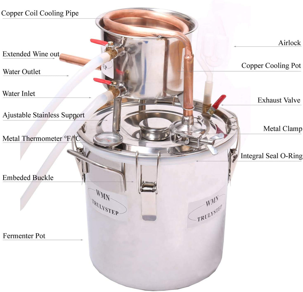 WMN_TRULYSTEP 2 Pots Stainless Steel Still 3Gal/12Liters Water Alcohol Distiller Home Brew Kit Wine Making Supplies for DIY Brandy Whisky Vodka Distilled Water, Silver