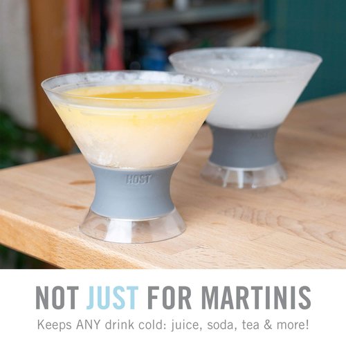 Host Freeze Insulated Martini Glasses Set of 4, Plastic Freezer Gel Chiller Double Wall Stemless Coupe and Cocktail Glass, 9 oz, Grey
