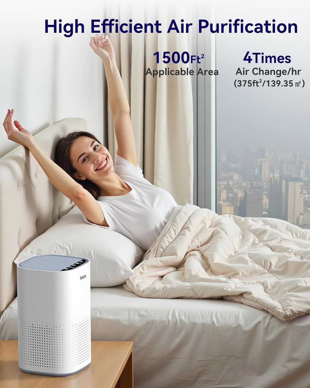 Tailulu H13 True HEPA Air Purifier - Quiet 15dB for Large Rooms up to 1500ft² | Ideal for Pets, Dust, and Odors
