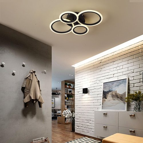 SYZXSP Modern LED Ceiling Light Fixture 22 inch 36W 3000LM 3000-6500K Dimmable with Remote Control Flush Mount Ceiling Light for Bedroom, Kitchen, Living Room, Dining Room (4 Ring, Black)
