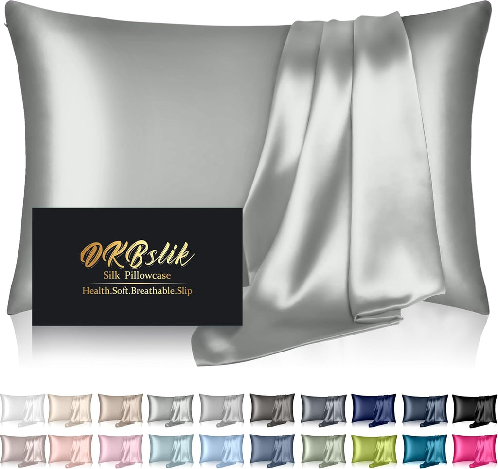 Mulberry Silk Pillowcases - Standard Size Natural Silk for Hair & Skin | Silver Grey with Zipper