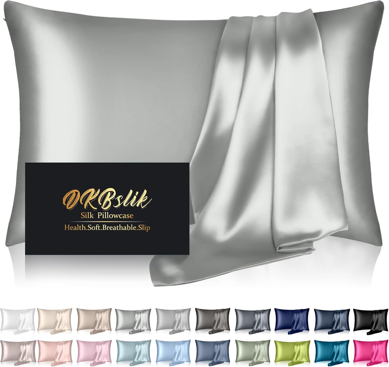 Mulberry Silk Pillowcases - Standard Size Natural Silk for Hair & Skin | Silver Grey with Zipper