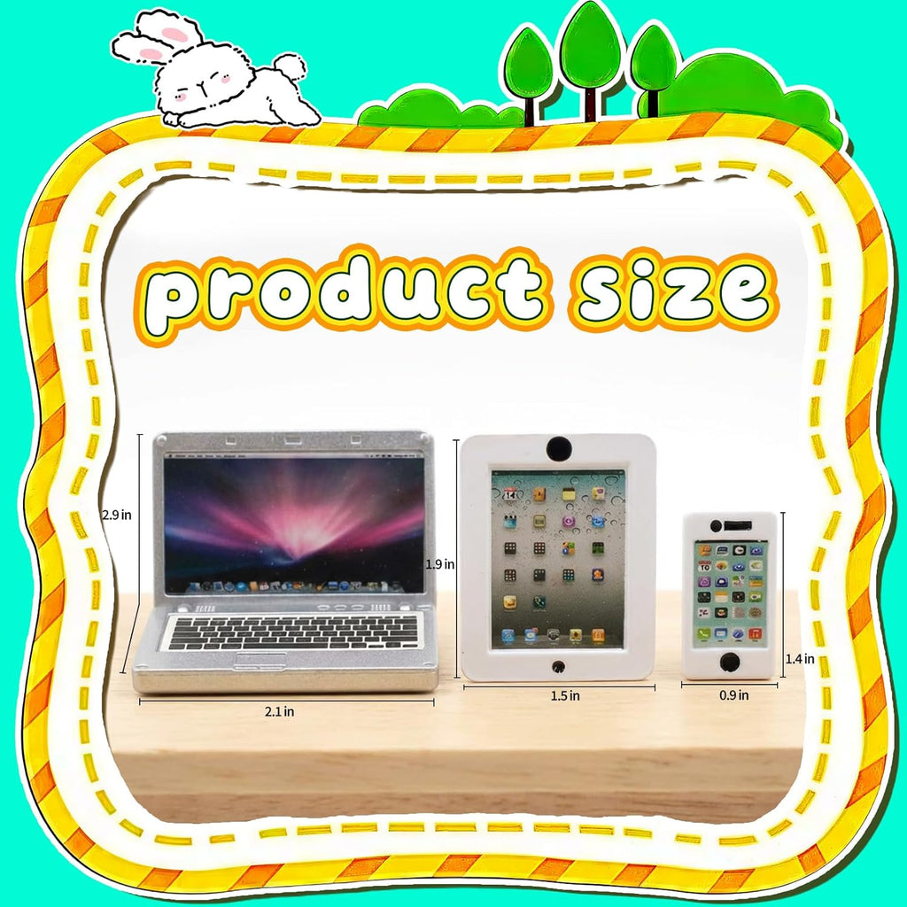 Skiennix Mini Laptop & Tablet Set - 3 Pack Dollhouse Computer Accessories for 1/6 & 1/12 Scale Silver
