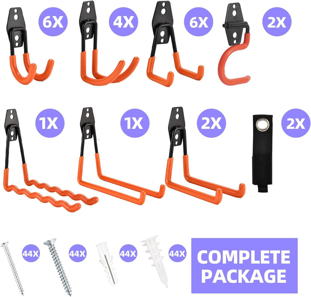 Skiennix Heavy-Duty Garage Hooks - 24 Pack Steel Wall Mount Hangers for Bikes, Tools & Ladders