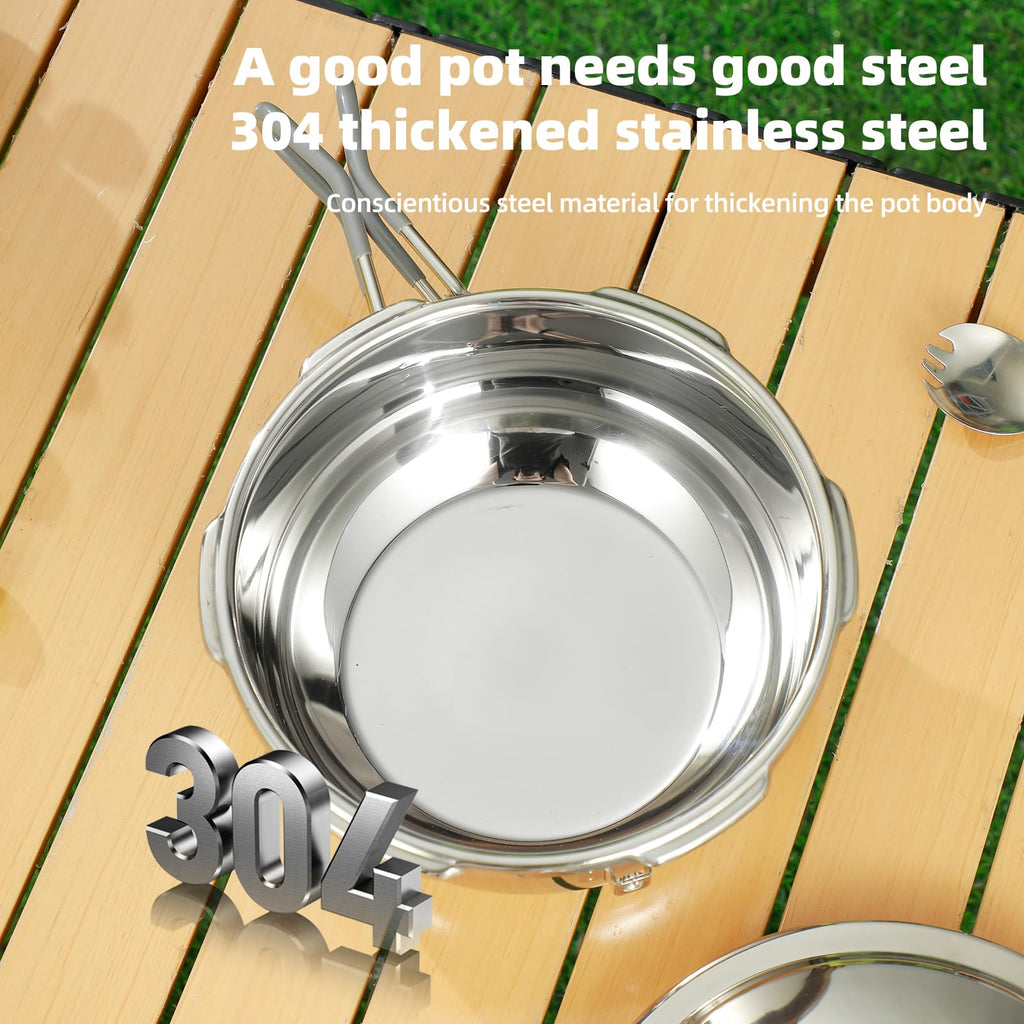 Portable Camping Pressure Cooker, 1.8 Qt Capacity, 304 Stainless Steel, Foldable Handle, Silver (1.8QT)