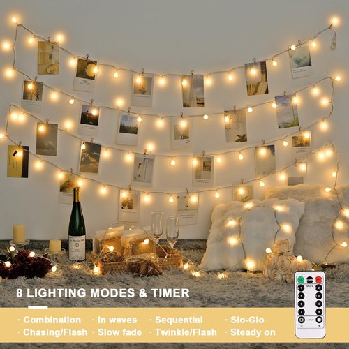 JMEXSUSS Battery Operated Christmas Lights - 100 LED Waterproof String Lights | 33ft Warm White with Remote Timer for Indoor/Outdoor Decor