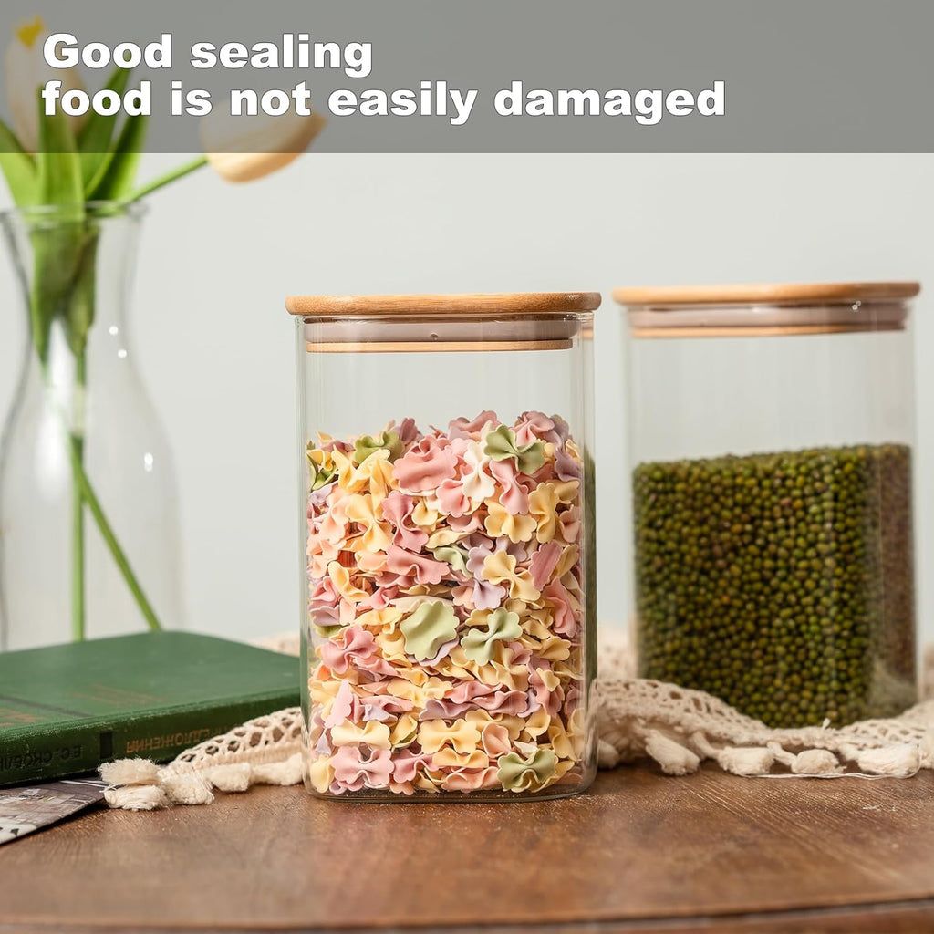 Skiennix Glass Food Storage Jars - 37 oz Airtight Containers with Bamboo Lids | Set of 6 for Tea, Coffee, and More