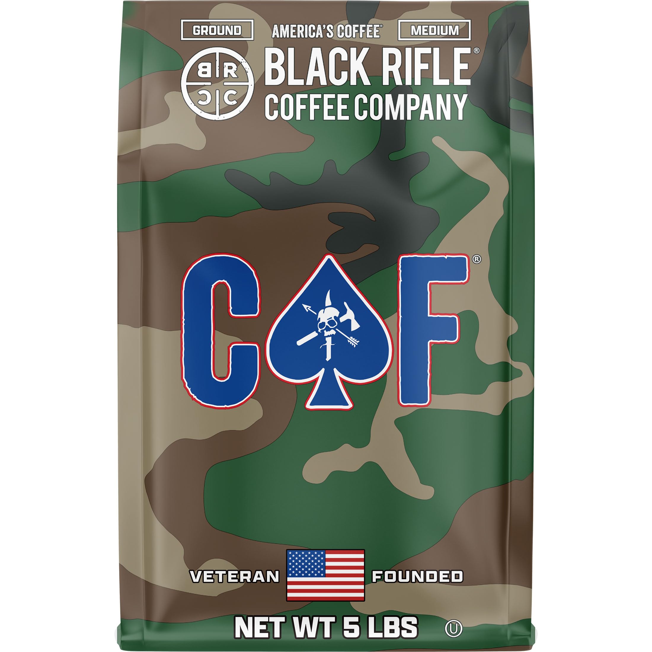 Black Rifle Coffee Company CAF, 5 lb Bag, Ground Coffee Medium Roast - Roasted Blend Made from Arabica Beans - Colombian & Brazilian Beans - Veteran Founded & American Made