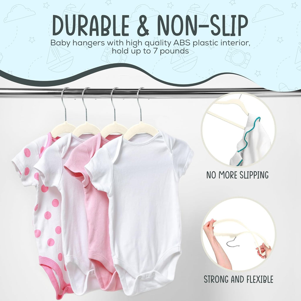 TechZoo 50 Premium Baby Velvet Hangers - Non-Slip, Ultra-Slim Space-Saving Design - 360° Swivel Hook, Ivory