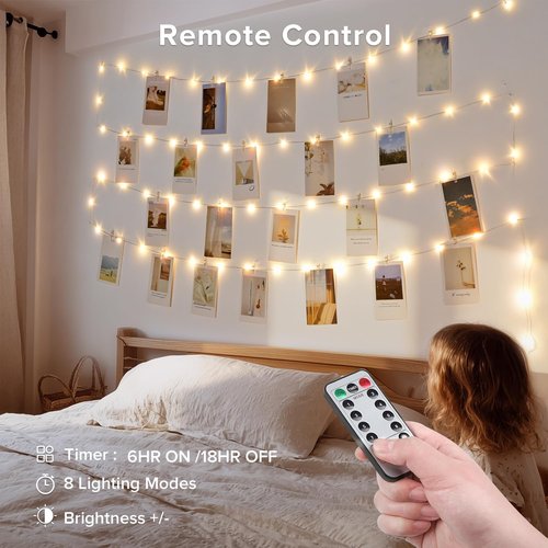 JMEXSUSS Fairy Lights - 33Ft 100LED Photo Clips String Light with Timer | Perfect for Bedroom & Party Decor