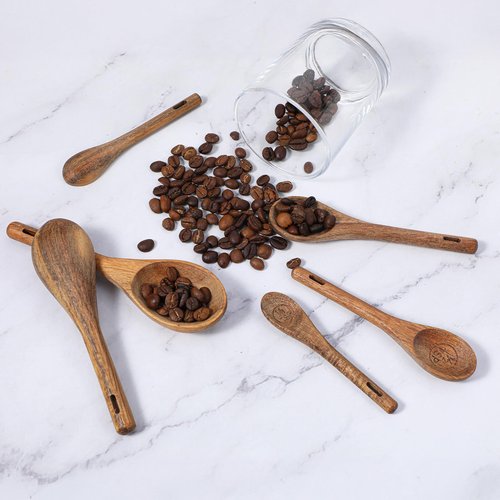6Pcs Measuring Spoons and Scoops Set, Retro Measuring Scoops Includes 1/8 tsp, 1/4 tsp, 1/2 tsp, 1 tsp, 1/2 tbsp & 1 tbsp, Wooden Measuring Spoons for Dry Ingredients Coffee Powder