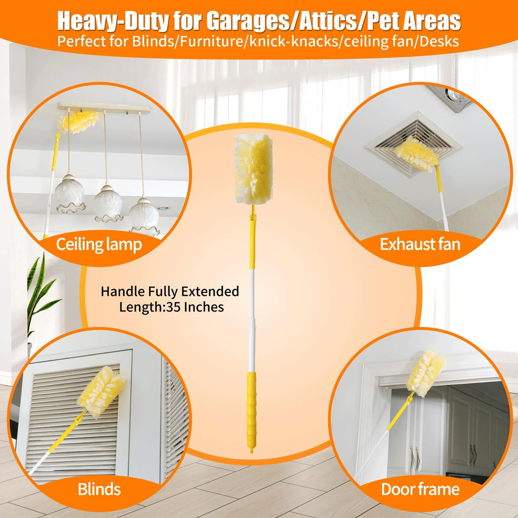 Senowi 40 Count 360° Heavy Duty Duster Refills Compatible with Swiffer,Large Size-Extra Thick Disposable Electrostatic Feather Duster Refill with 1 Retractable Handle(35-inch Length Fully expanded)