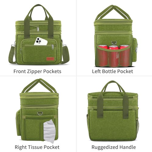 Coobiiya Insulated Lunch Bag Cooler - 23L Expandable, Leakproof Design with 4 Ice Packs & 10 Snack Bags | Perfect for Travel & Camping