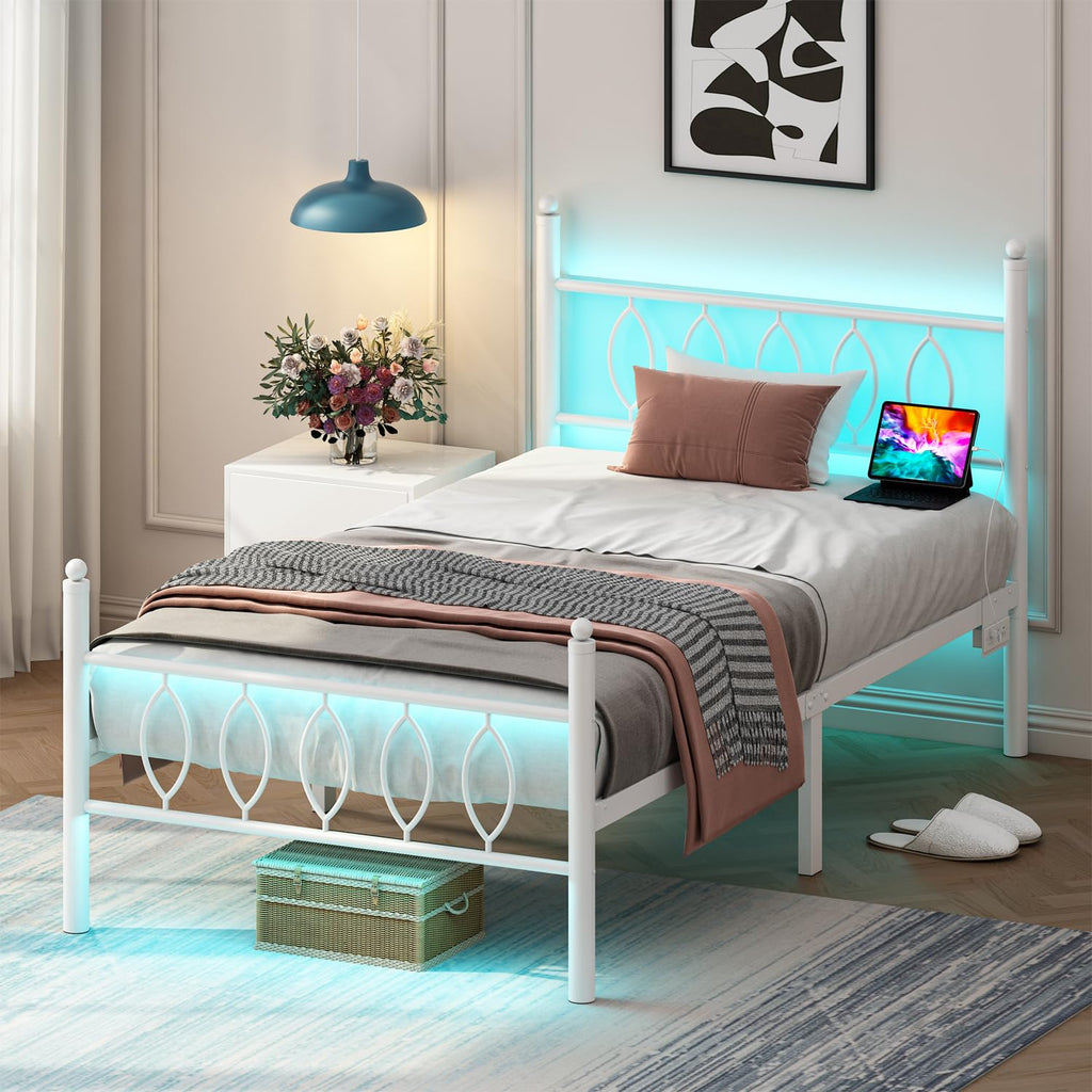 Samurbex Full Size Bed Frame with Headboard,Black Metal Platform Bed Frame Full Size with Charging Station & LED Lights,12-Inch Under Bed Storage,No Box Spring Needed,Noise Free,Easy to Assemble
