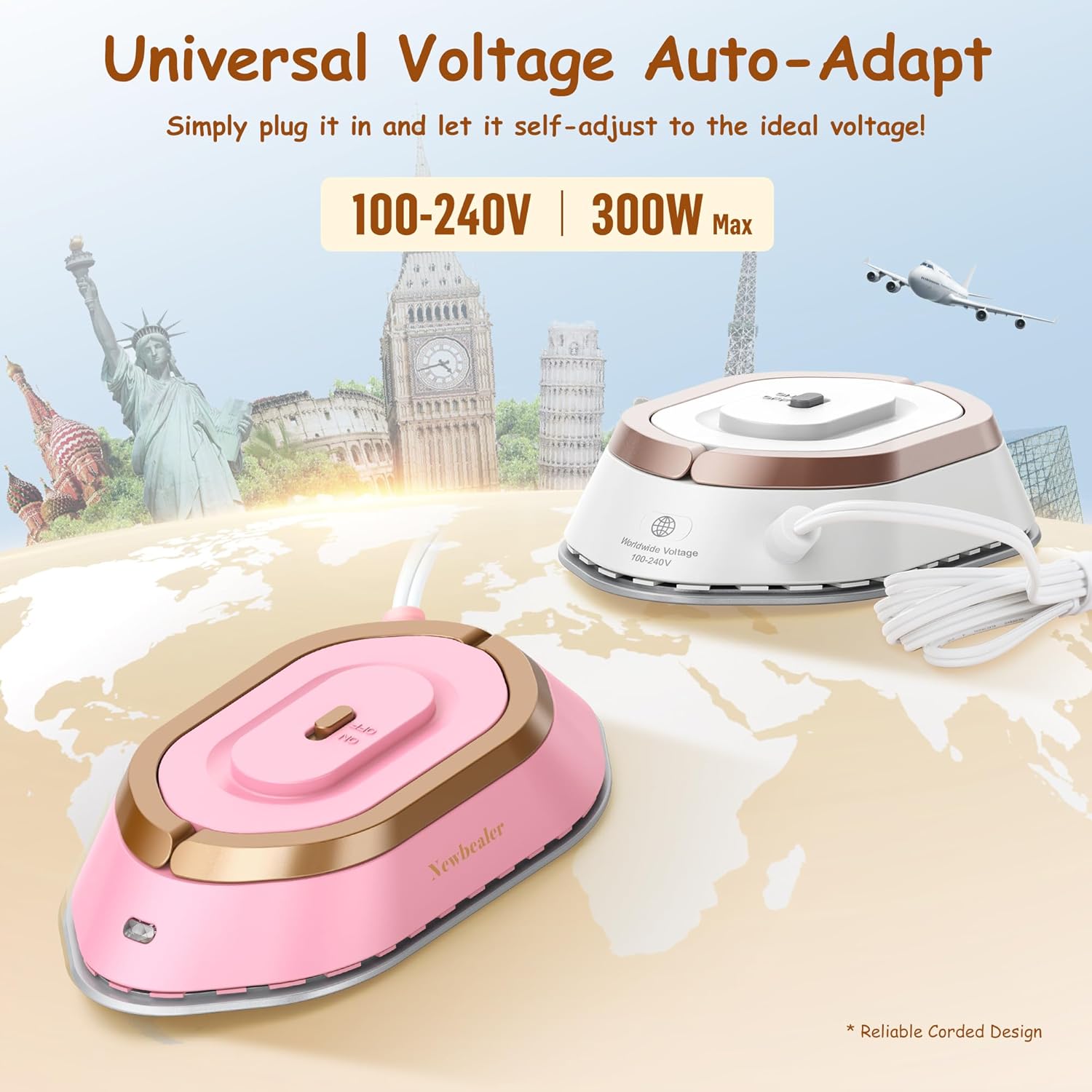 Newbealer Pro Steam Station Iron Bundle - Dual Voltage Travel Iron for Home & Travel Use
