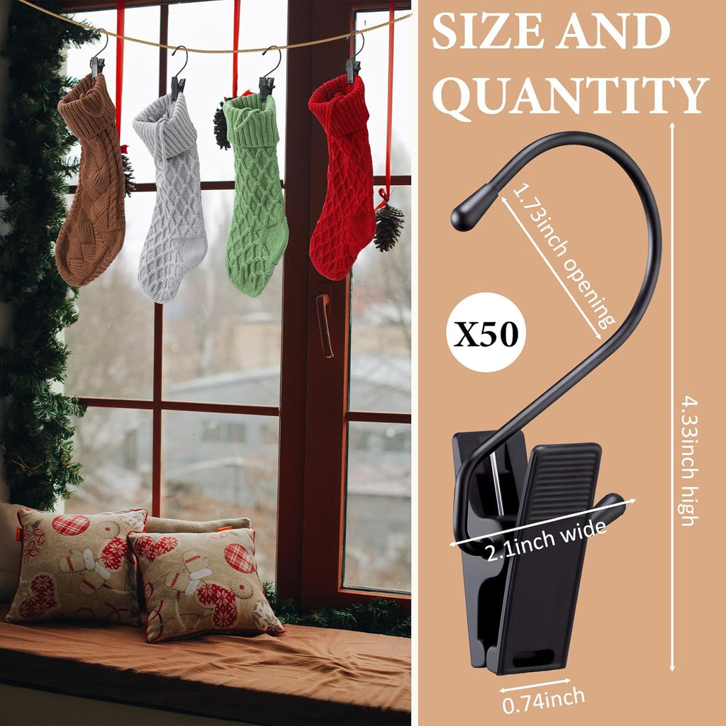 Skiennix Boot Hangers - 50 Pcs Heavy-Duty Closet Hooks with Clips for Boots, Pants, and Accessories - Black