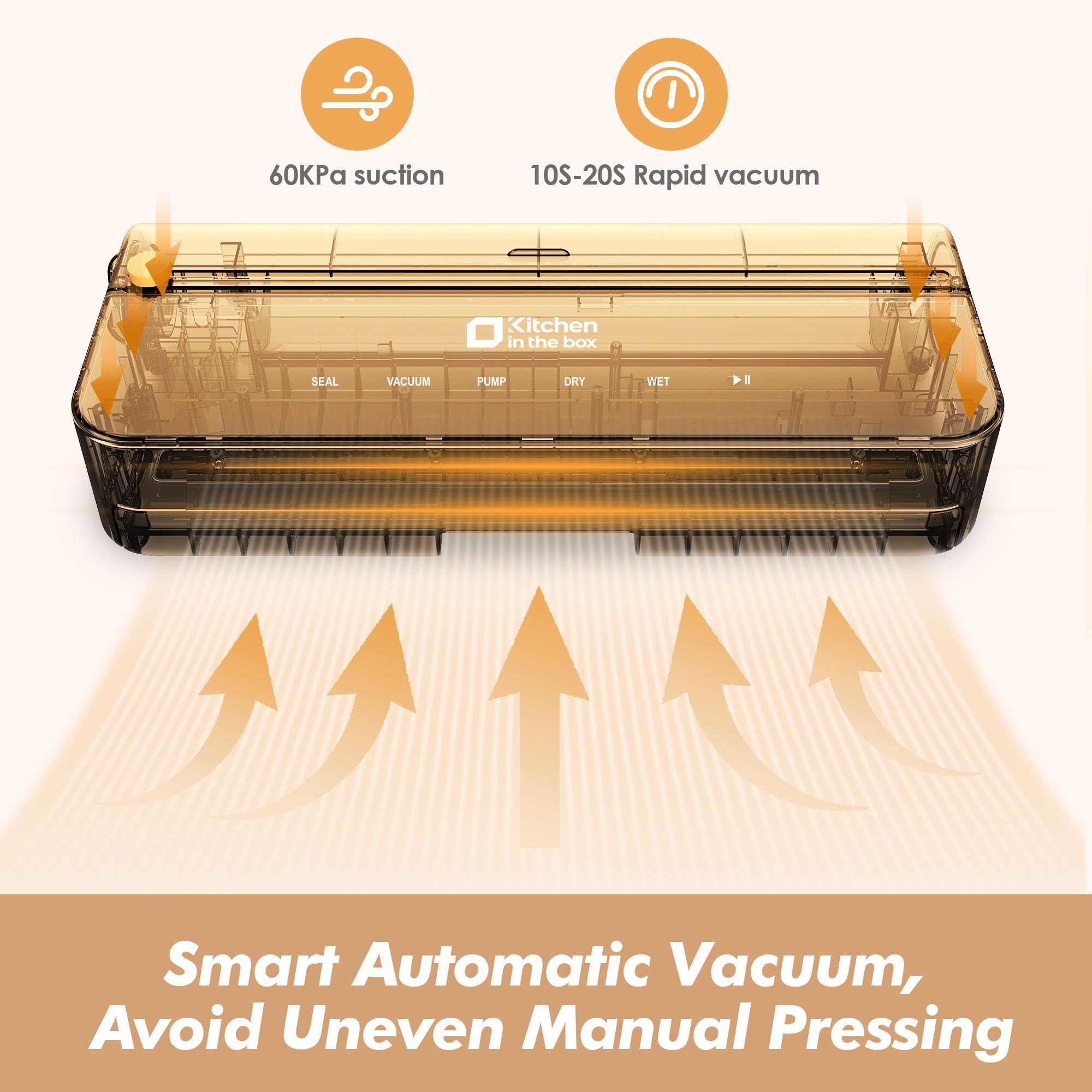 Kitchen Vacuum Sealer, Smart Vacuum Food Sealer with Built-in Bag Storage and Cutter Food Vacuum Storage with External VAC for Jar and Containers, Includes 5M Bag Rolls (silver)