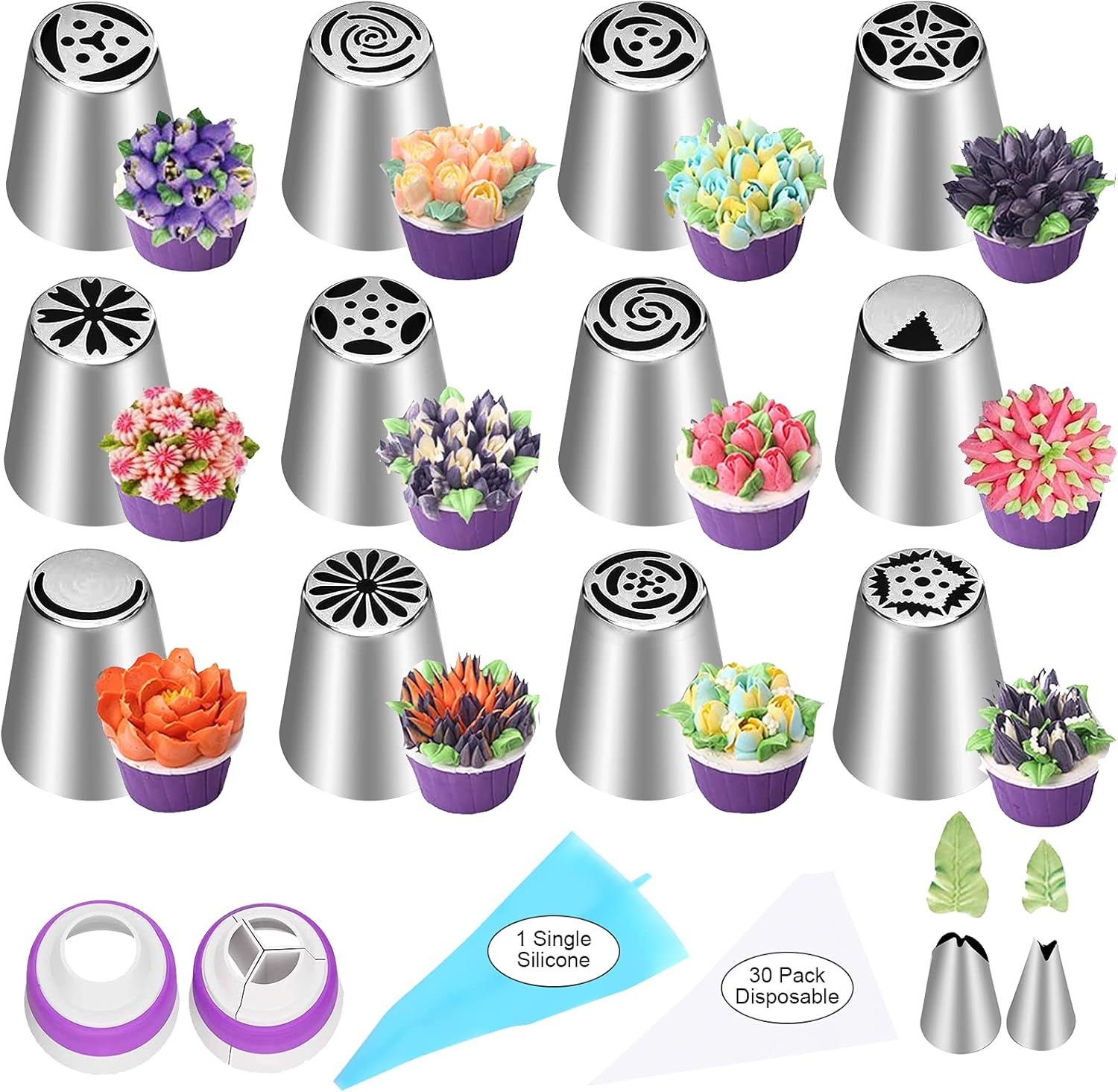 YLYL 47-Piece Russian Piping Tips Set - 12 Flower Frosting Nozzles & Baking Supplies for Cake Decorating