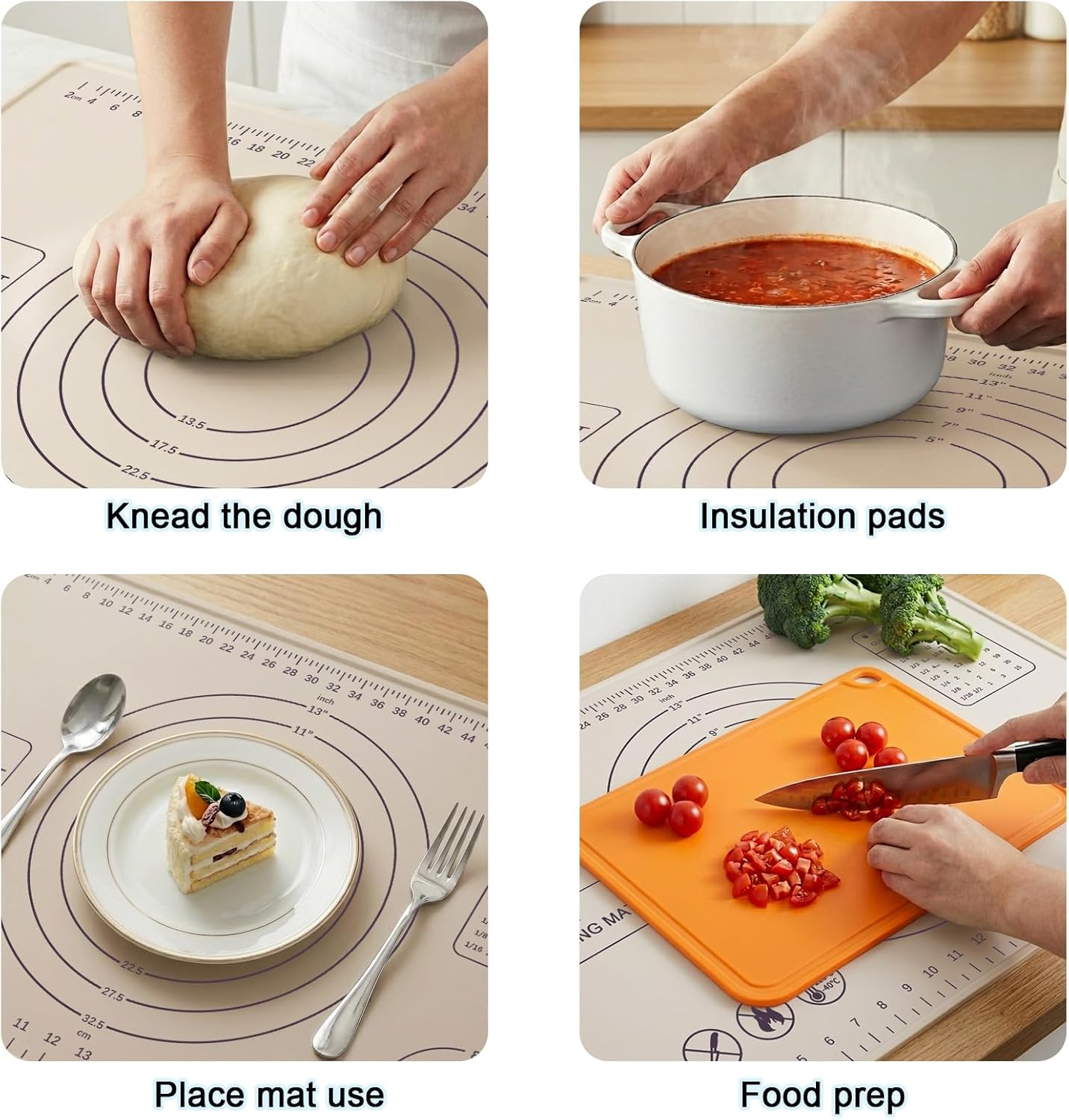 Skiennix Silicone Pastry Mat - Extra Thick Non-Stick Baking Mat with Measurements | 28" x 20" | Beige