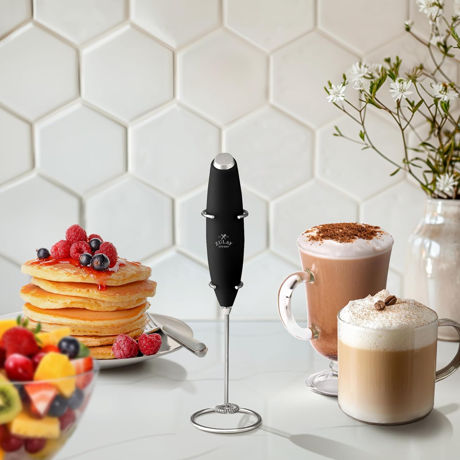 Zulay Kitchen Milk Frother Wand - Ultra-Fast Electric Whisk for Coffee, Lattes & More - Black