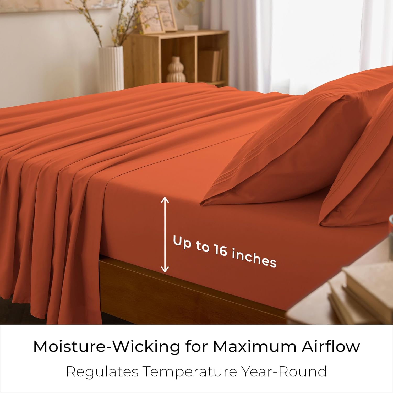 Mellanni Queen Sheets Set - 4 PC Hotel Luxury Bedding | Extra Soft, Cooling, Wrinkle-Resistant (Queen, Poppy Orange)