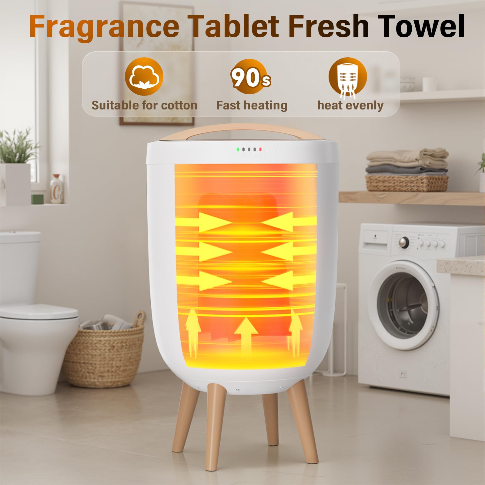 GVRVHJS 25L Towel Warmers for Bathroom, Luxury Rapid Heating Towel Warmer Bucket with Timer, Bluetooth Speaker, Mood Lights, Portable Removable Legs, Fits Two 40"x70", Blankets, Bathrobes