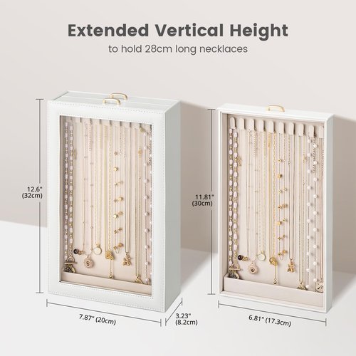 Lolalet Necklace Organizer Box, Jewelry Storage Box with Clear Window for Necklaces Bracelets, Tangle-Free Necklace Display Case for Women Girls, Mothers Day Gift