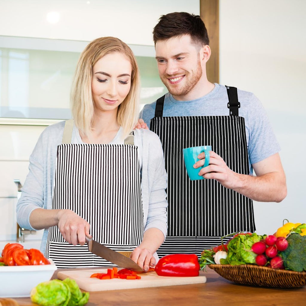 TREASO 2 Pack Aprons for Women with Pockets, Kitchen Cooking Apron for Men, Adjustable Apron Suitable for Chefs, Waiters, Baking, and Nail Technicians
