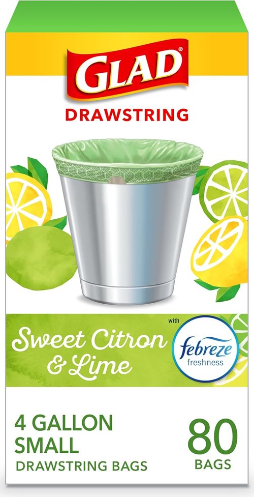 Glad Small Trash Bags - 4 Gallon Odor Resistant with Febreze Sweet Citron & Lime | 80 Count