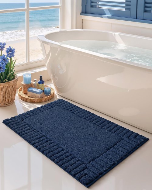 Color&Geometry Large Bath Rugs - Non-Slip, Washable, Absorbent Navy Blue Mats | 24"x36" for Bathroom & Shower