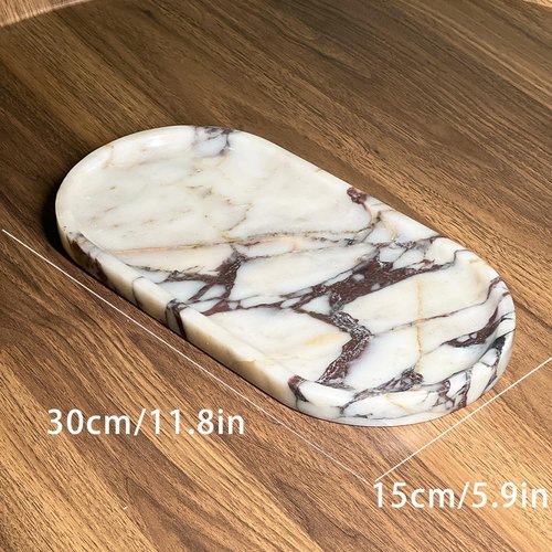Natural Marble Tray, Coffee Table, Food, Fruit, Paper Cup, Cake Display, Coffee bar, Family Gatherings, Seasonal Holiday Decoration Tray(Viola-oval-11 x5 x0.7)