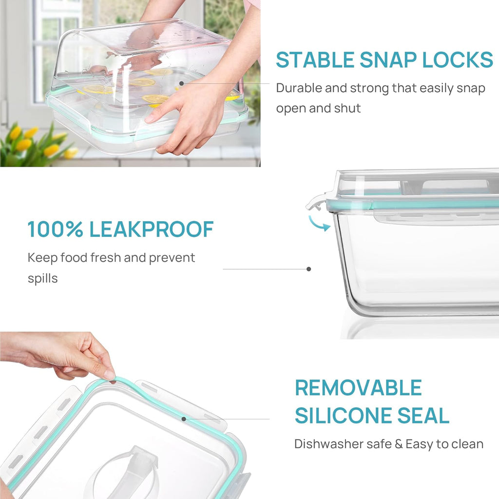 Vtopmart Extra Large Glass Food Storage Containers - 6.5L BPA Free with Airtight Snap Lids | Perfect for Roasting Turkey, Baking Casseroles, and Storing Fruits